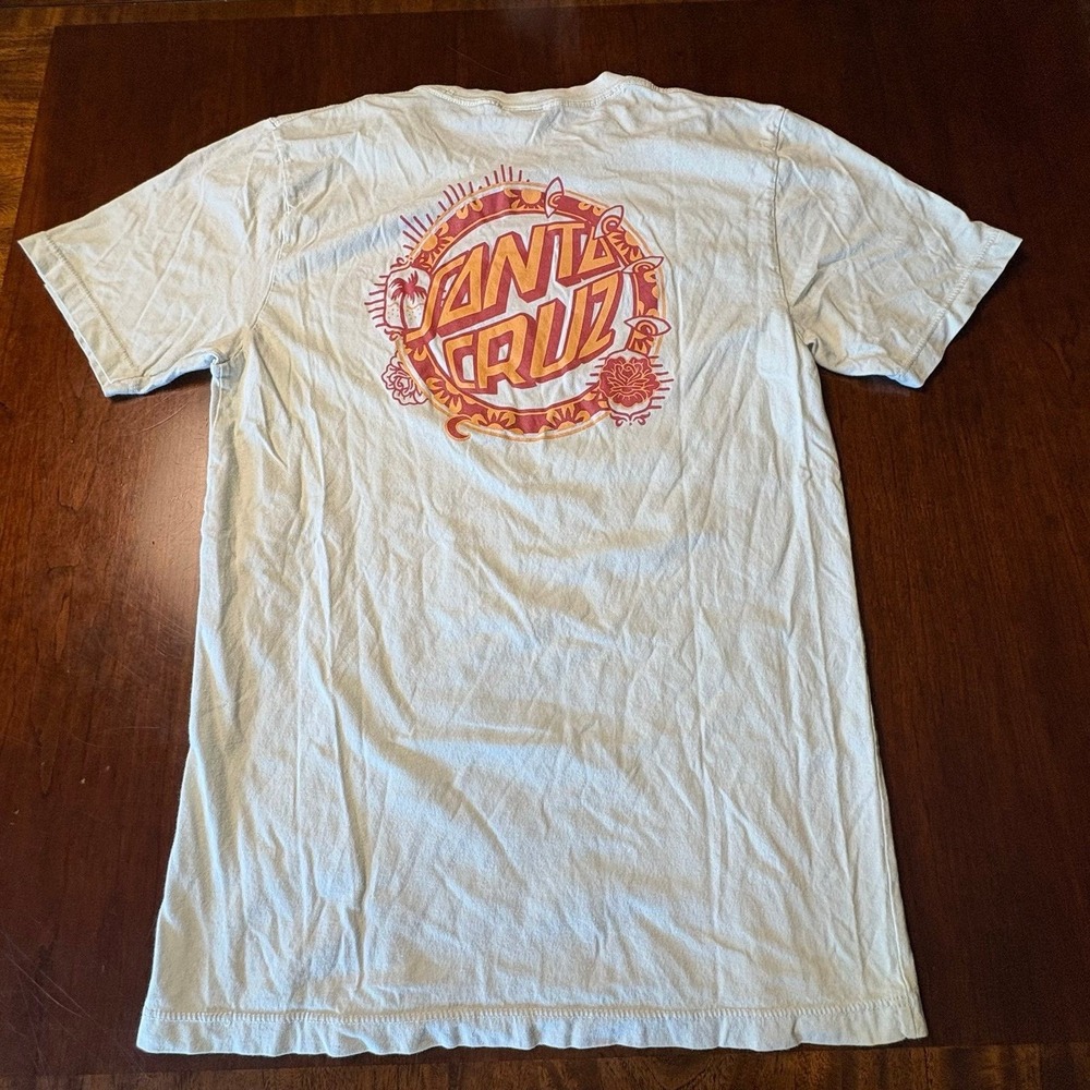 Santa Cruz Floral Dot Logo Skate T-Shirt Women's Medium Cream Tee Surf Cali - Picture 4 of 5